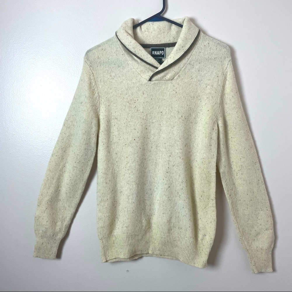 Vintage Cream Sweater with Brown Flecks – 80% Lambs Wool – Size Medium